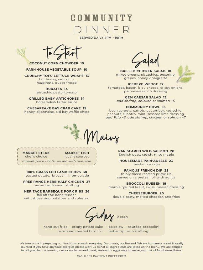 Community restaurant menu